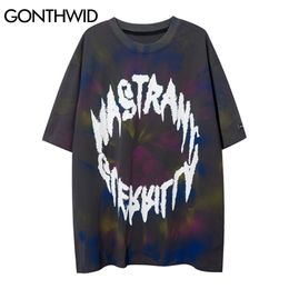 Tees Shirts Streetwear Hip Hop Tie Dye Punk Rock Gothic Rapper Short Sleeve Tshirts Harajuku Casual Cotton T-Shirt Tops 210602