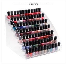 Clear Acrylic Makeup Box Acrylic Nail Polish Display Organizer 2-3-4-5-6-7 Layer Manicure Cosmetics Jewelry Display Stand Holder 210705