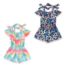 kids Rompers girls Tie Dye Leopard Print romper Children ruffle collar Jumpsuits Bohemia summer fashion baby clothing