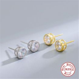 Stud Aide S925 Sterling Silver Zircon Round Bezel Earrings 3/4/5/6/7mm Cute Aretes For Women Classics Ear Bone Piercing