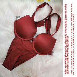 NXY sexy set hot Secrets For Sexy Women Rhinestone Letter Lingerie Bikini Thong Underwear Women's Panties Adjustable Pustable Push Up Bra Set 1127