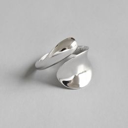 Cluster Rings Minimalist Authentic S925 Sterling Silver Geometric Glossy Smooth SurFace Tears Waterdrop & Ring Adjust TLJ533
