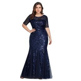 2022 Evening Dress Plus Size Elegant Saudi Arabia Ever Pretty Mermaid Sequined Lace Appliques Mermaid Long Dress Party Gown