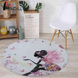 Miracille Cartoon Series Fairy Printed Children Carpets Baby Crawling Anti Slip Round Area Rugs For Living Room Bath Mat 210626