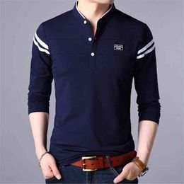 Men T Shirt Man Long Sleeve Tshirt Men's Clothing Fashion Casual Classic Mandarin Collar T-Shirts Cotton Tops Tees Male Tshirts 210409