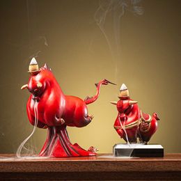 Cow Backflow Incense Burner Art Sculpture Living Room TV Desk Decor for Home Office Decoration Salon Figurine Accessories Gift