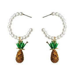 Charm Pineapple Shaped Dangle Earrings for Woman Vintage Simulated Pearl Color Rhinestone Statament Drop Earring Bincos