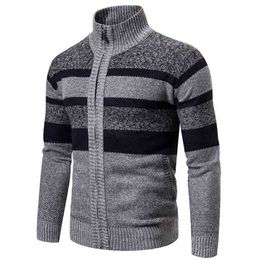 autumn Winter cardigan men striped knitted men's winter jacket coat zipper Warm Knitted Sweater 210918