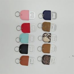 Beer Bottle Opener Stainless Steel Key Buckle Openers PU Leather Case Solid Colour Regular CCA7073