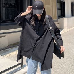 Lapel Collar Long Colour Sleeve Solid Shirt Female Loose Casual Cotton Top Women Mall Goth Spring And Summer GX983 210421
