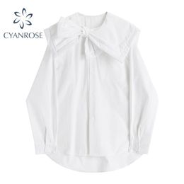 Summer Peter Pan Collar White Shirt Women Elegant Korean Clothes Vintage Long Sleeve Casual Sweet Lolita Girl Blouses Tops 210515