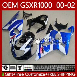 Injection Mould Bodys For SUZUKI GSXR-1000 GSX R1000 GSXR 1000 CC 01-02 Bodywork 62No.23 1000CC GSXR1000 White blk blue K2 00 01 02 GSX-R1000 2001 2002 2002 OEM Fairing kit