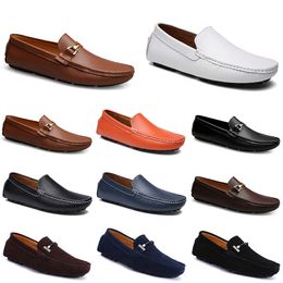 Leather Driving Men Fashions Doudou Casual Shoes Breathable Soft Sole Light Tan Blacks Navys White Blue Sier Yellow Grey Footwear All-match Lazy Cross-b 75