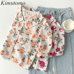 Kimutomo Floral Women Shirt Summer Turn-down Collar Single Breasted Short Blouse Female Korean Chic Fashion Top Elegant 210521