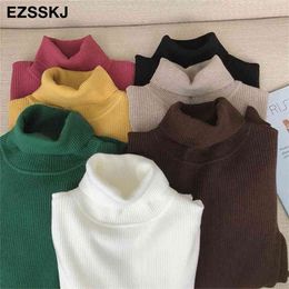 Knitted Women turtleneck Sweater Pullovers spring Autumn Basic high neck Sweaters Pullover Slim female 210914