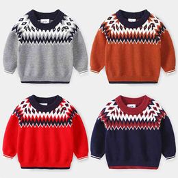 Autumn Winter 2 3 4 6 8 9 10 Years Christmas Gift O-Neck Knitted Handsome Kids Ethnic Style Soft Sweater For Baby Boys 210625
