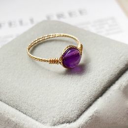 14K Gold Filled Birthstone Ring Natural Amethyst Jewellery Handmade KnuckleBague Femme Minimalism Boho