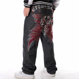 Fashion Baggy Style Men's Jeans HipHop Loose Big Pocket Boys Skateboard Rap Punk Distressed Black Cowboy Trousers