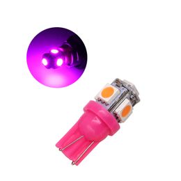 100Pcs High Quality T10 Pink Purple Wedge 5SMD 5050 LED Bulbs W5W 2825 158 192 168 194 Car Interior Reading Dome Trunk License Plate Lights 12V 24V