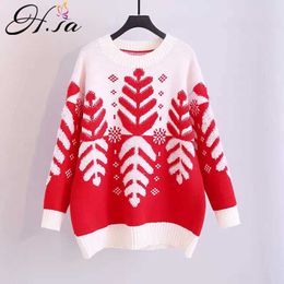 H.SA Winter Snowflake Sweaters Christmas Sweater Long Tops Soft Pull Jumpers Thick Warm Knit Sweaters Red Snowwear 210716