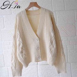 Mujer Sueter Women Long Sleeve Twisted Sweater Cardigans Korean Style Crop Loose Oversized Knitting Coat 210430