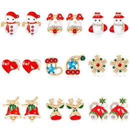 Cartoon Christmas Stud Earrings Stick Crystal Rhinestone Snowman Gloves Hat Bell Apple Earring for Women girls gift Wholesale