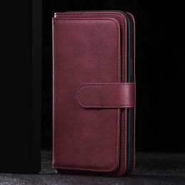 multifunction phone case UK - Wallet Phone Cases for iPhone 13 12 11 Pro Max XR XS X 7 8 Plus, Multifunction Pure Colour PU Leather Flip Kickstand Cover Case with 10 Cards Slots