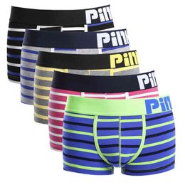 5pcs Pink Heroes High-Quality Cotton Underwear Men Boxer Shorts Classic Striped Male Underpants Comfortable U-bag H1214