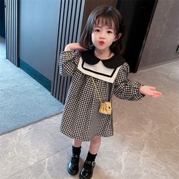 Toddler Girls Dress Plaid Pattern Party Casual Style Kids es Spring Autumn Clothing 220309