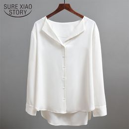 blouses woman women tops long sleeve chiffon shirts solid brown white v-neck office ladies 5104 50 210506