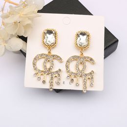 Women Letters Stud Earrings Brand Luxury Designer Small Sweet Wind Stamp Tassel Earring Metal Elegant Fashion Jewellery Wedding Party Gifts