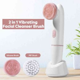 deep cleaning face brush Australia - NXY Beauty Equipments 3 In 1 Electric Facial Cleansing Brush Silicone Rotating Face Deep Cleaning Skin Peeling Cleanser Exfoliation 220304
