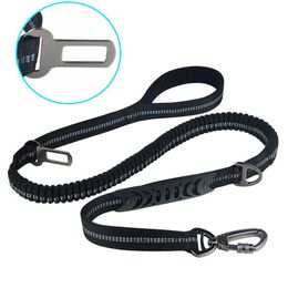 2 PCS Strong Bungee Dog Leash with Car Seat Belt Buckle For Medium Large Dogs Shock Absorbing Reflective Lead Rope Wholesale XB 211006