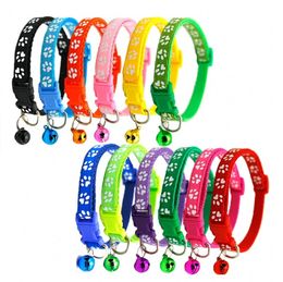 Sale 10Pc New Adjustable Dot Printed Little Dog Collars Cat Puppy Pets Supplies With Bell 6 Colours
