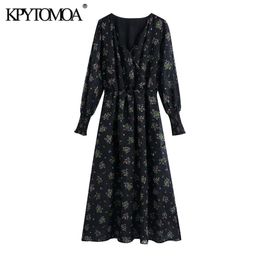 Women Chic Fashion Floral Print Chiffon Midi Dress Elastic Waist With Lining Female Dresses Vestidos Mujer 210420