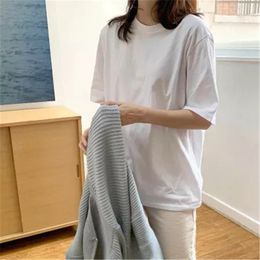 Solid White High Quality Basic Stylish Students Short Sleeves All Match Girls Tops Summer Brief Loose Casual T-shirt 210421