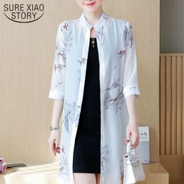 Summer Loose Chiffon Cardigan Stripe Floral Print Air-conditioned Blouse Women's Beach Style Long Sun-Proof Shirts 9126 50 210508