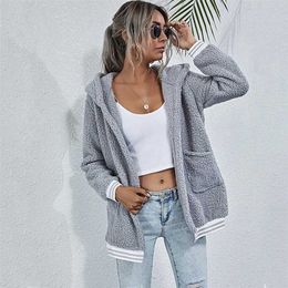 Autumn Faux Fur Coat Women Winter Teddy Coat Female Fur Jacket Ladies Hooded Fluffy Teddy Jacket For Women 211018