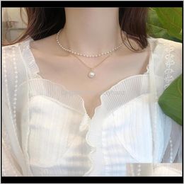 & Pendants Jewellery Delivery 2021 Korean Vintage Double Pearl Necklace With Simple Clavicle Chain Choker Pendant Necklaces Women Perfectly Rou