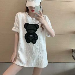 Tops & Tees Cartoon Anime Letter Tshirts Women Loose Casual O Neck Short Sleeve White Bear T-shirt Mujer Camisetas Sweet Wild 210610