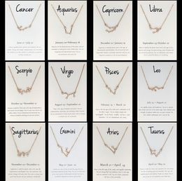 12 Constellation Zodiac Sign Diamond Necklace Horoscope Zircon Korean Jewelry Star Galaxy Libra Astrology with Retail Gift Card Wholesale