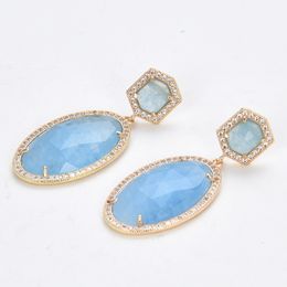 blue jade earrings UK - GuaiGuai Jewelry Natural Sky Blue Jades Oval Gems Real Stone Cz Paved Stud Dangle Stud Earrings Cute For Women
