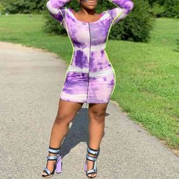 3xl 4xl Plus Size African Bodycon Dress Purple Print Long Sleeve Sheath Sexy For Evening Party Night Club Clothes Short Dresses 210510