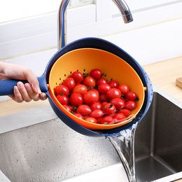 Kitchen Storage & Organization Plastic Double Layer Drain Basket Rotatable Washing Strainer Baskets Drain Water Bowl Fruit Vegetable Tray Cleaning ZL0283