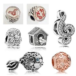 Memnon Jewellery 925 Sterling Silver Spring Bird House Charm Charming Owls Charms Musica Clef Bead Lucky Fish Happy Dragon Beads Fit Bracelets DIY For Women