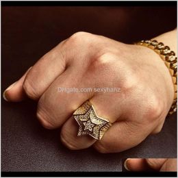 Band Drop Delivery 2021 Hip Hop Mens Ring Jewelry High Quality Five-Pointed Star Cubic Zircon Gold Rings For Men Hk960