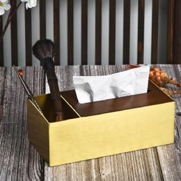 Toilet Paper Holders Portable Bathroom Tissue Rack Brass With Wood Lid Napkin Box Desktop Removable Organiser Holder Waterproof Gold