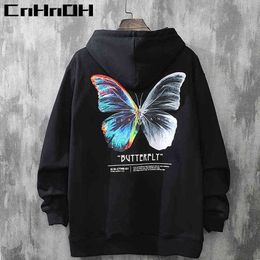 CnHnOH Men Hip Hop Sweatshirt Hoodie Butterfly Streetwear Harajuku Pullover Hoodie Cotton Fleece Winter Autumn Black Hoodie 211106