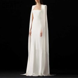 [DEAT] Spring Summer Fashion Square Collar High Waist Floor-length Sleeveless White Elegant Dress Women 13C795 210527