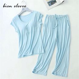 Pyjamas Suit Underwear Modal Plus-Size Femme Pajamas Sets Short-Sleeve Two-Piece-Set Home-Clothe Loose Soft Cotton Sleepwear 210809